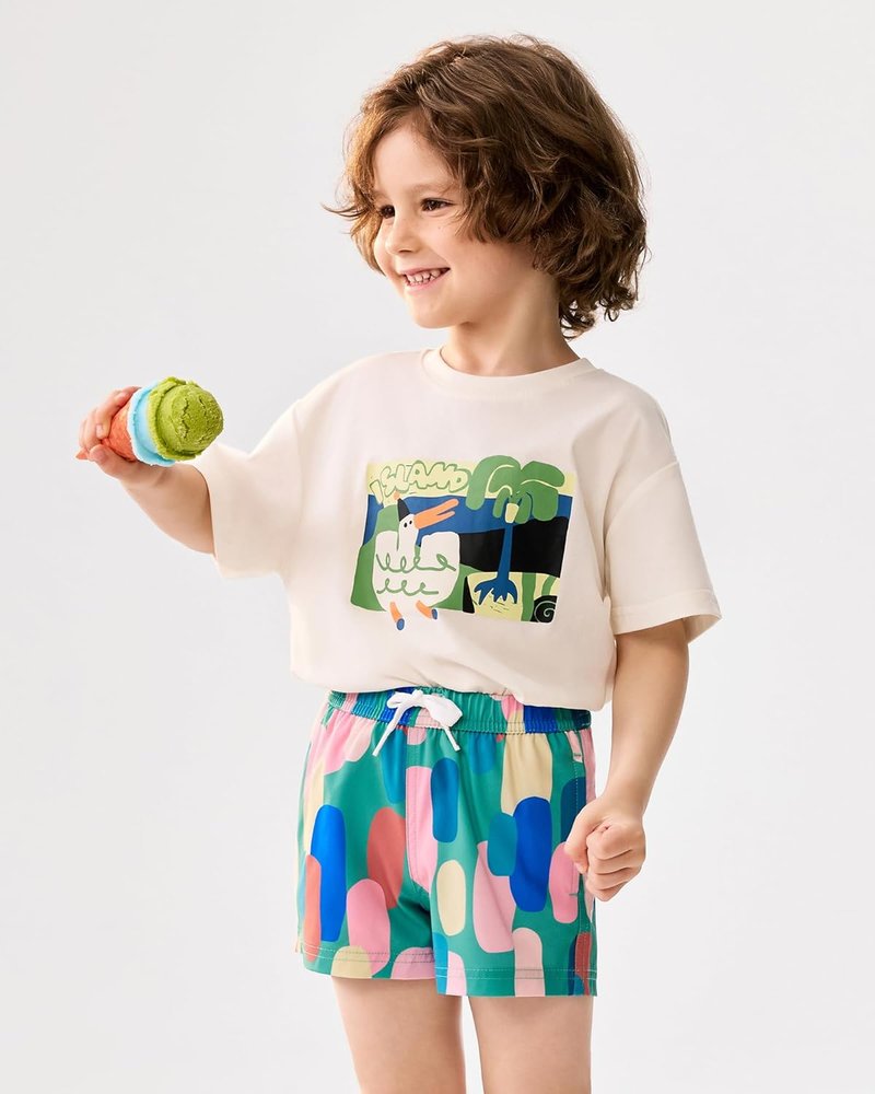 Boys Swim Trunks with Compression Liner - Toddler Stretch Swim Shorts for Comfort & Mobility