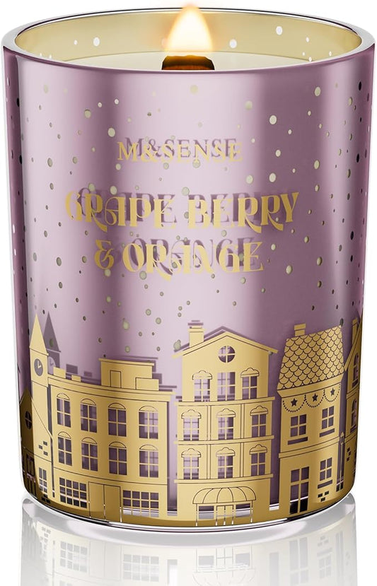 M&SENSE Grape Berry & Orange Scented Candle, Wooden Wick 18oz 100 Hour Long Lasting Burn Large Natural Soy Wax Non Toxic Winter Candle for Holiday and Stress Relief