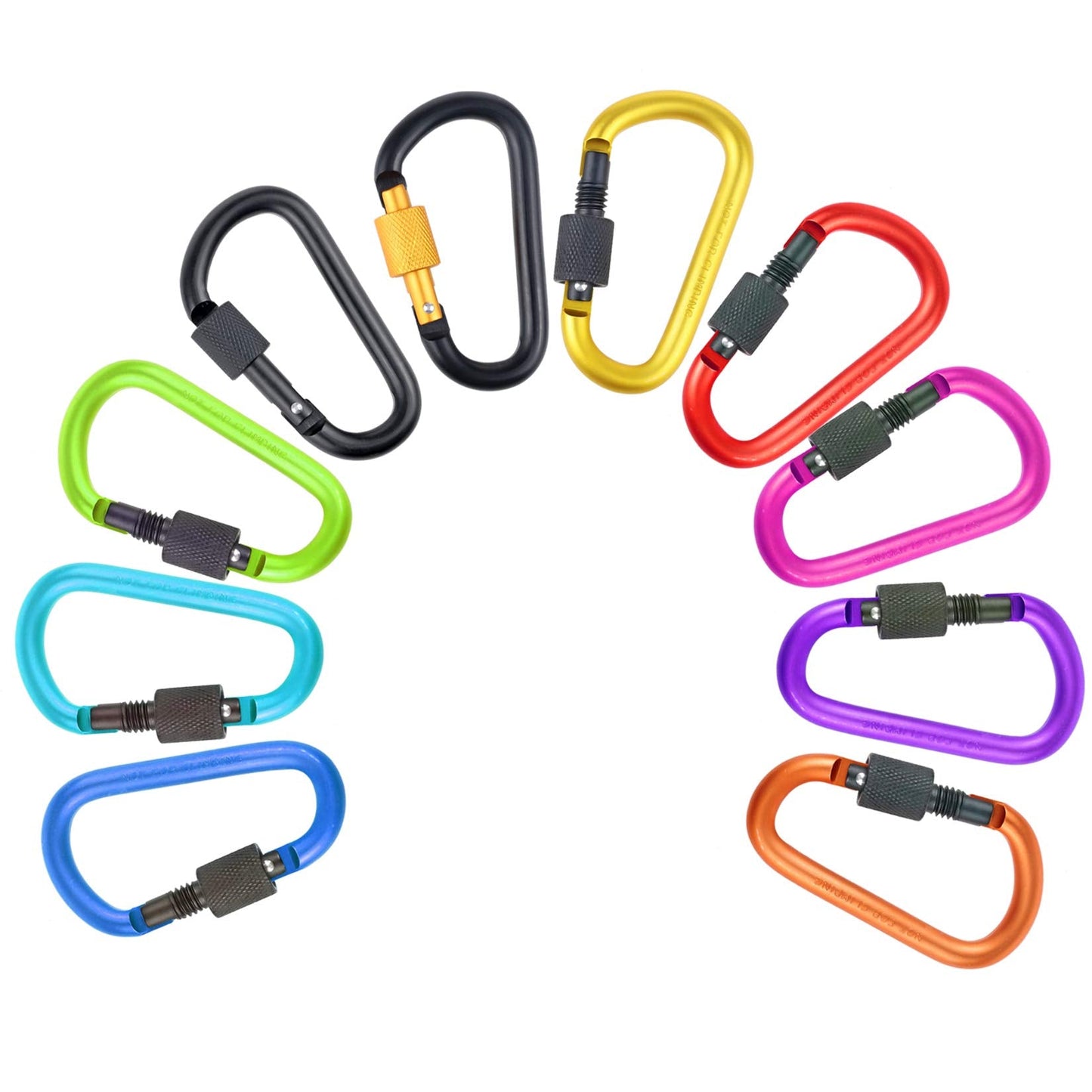 IEBUOBO 10 Pack Aluminum D Ring Key Rings Hiking Clips Locking Carabiner for Hiking Camping Fishing and Outdoor Use，Clips with Screw Gate Multicolored