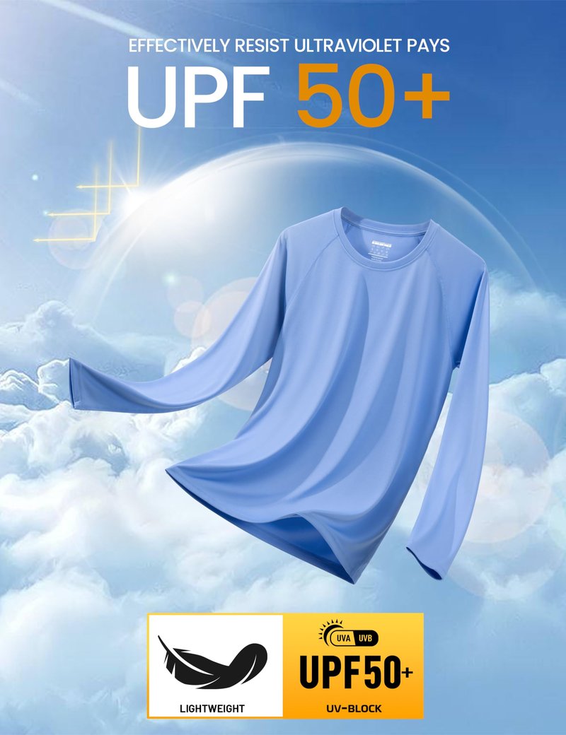 MAGCOMSEN Sun Protection Shirts for Men Long Sleeve Rashguard Quick Dry UV Protection UPF 50 Swim Hiking T-Shirt Light Blue