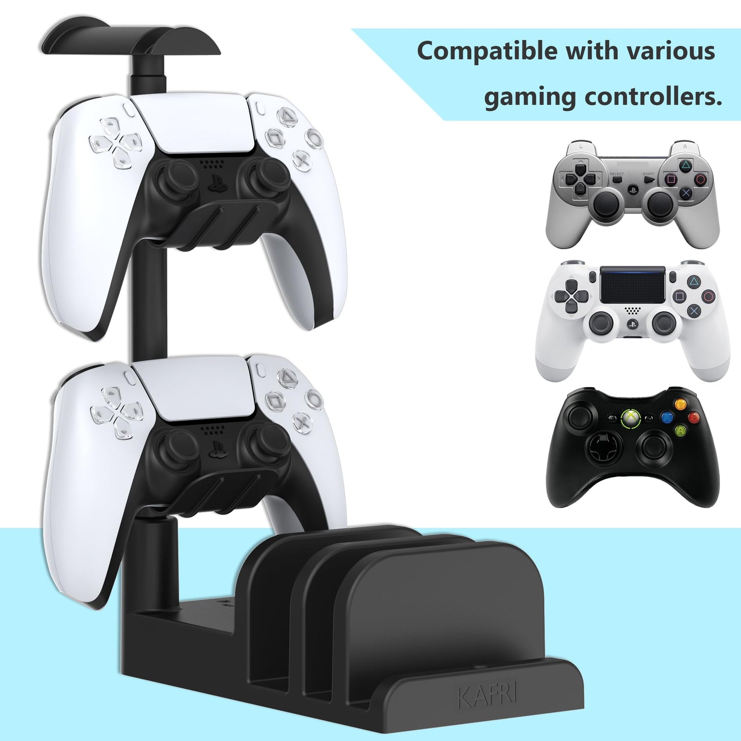 KAFRI Headphone and Controller Stand with USB A&C Charger, Desk Gaming Accessories Headset Holder with USB Charging Port and 2 AC Outlets, Switch/Phone Storage Organizer, Gamer Gift for Men Boyfriend