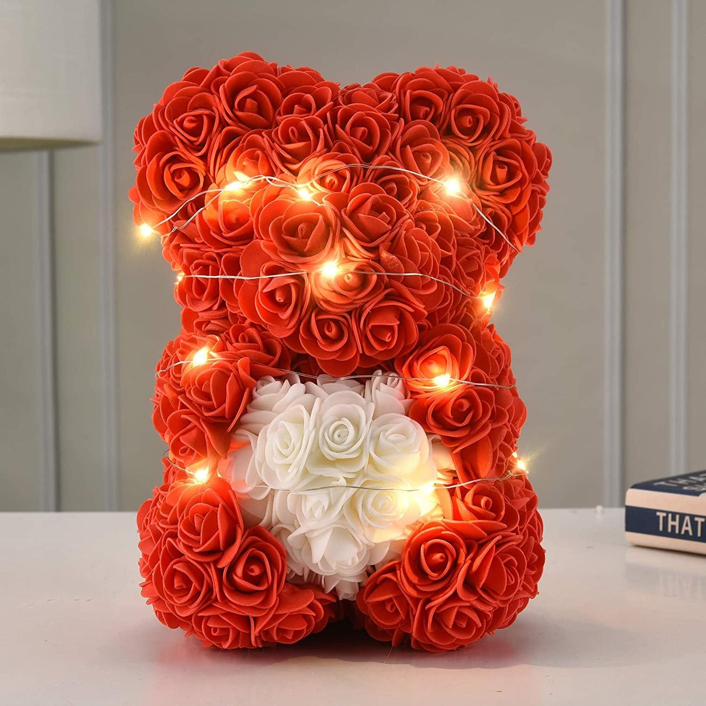 WINWISH Rose Flower Bear-Hand Made Rose Teddy Bear,Best Artificial Decoration Gifts for mom, Girls,Unique,Birthday Gifts,The Perfect Party Clear Box (Royal Blue)