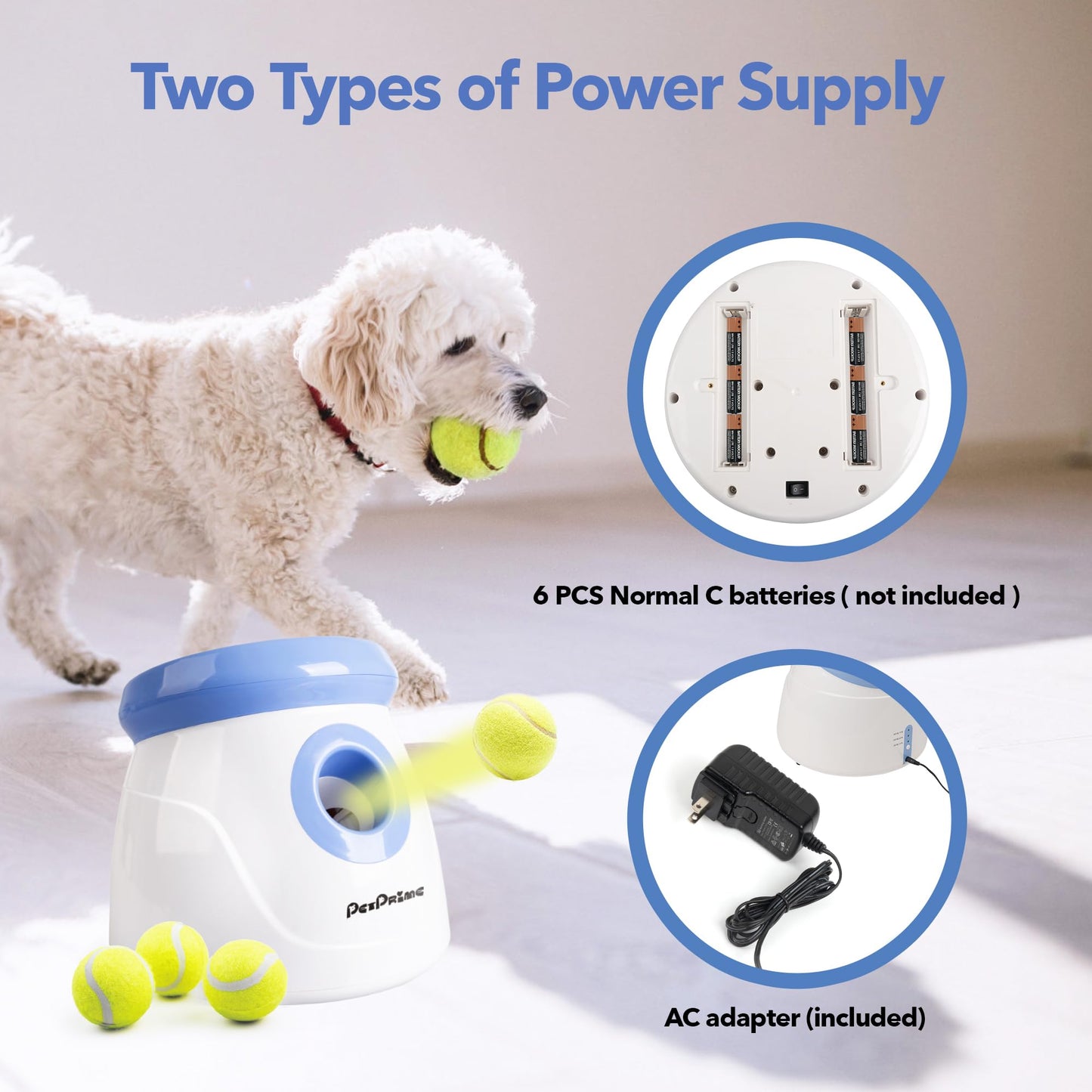 Pet Prime Automatic Dog Ball Launcher, Dog Ball Thrower with 10-30 Ft Launch Distance, Interactive Puppy Pet Fetch Toy, Mini Ball Throwing Machine for Small and Medium Dogs, With 3 PCS 2" Tennis Balls