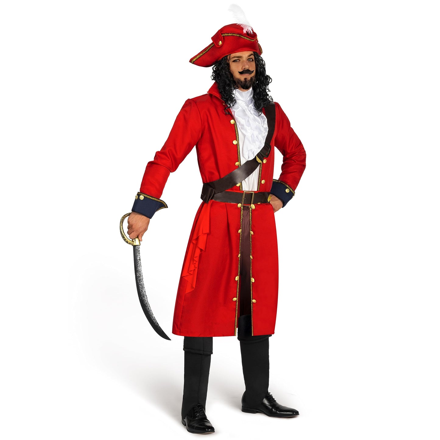 Spooktacular Creations Mens Pirate Captain Costume Set, Red Deluxe Captain Outfit for Adult Halloween Dress Up Party Cosplay (XX-Large)