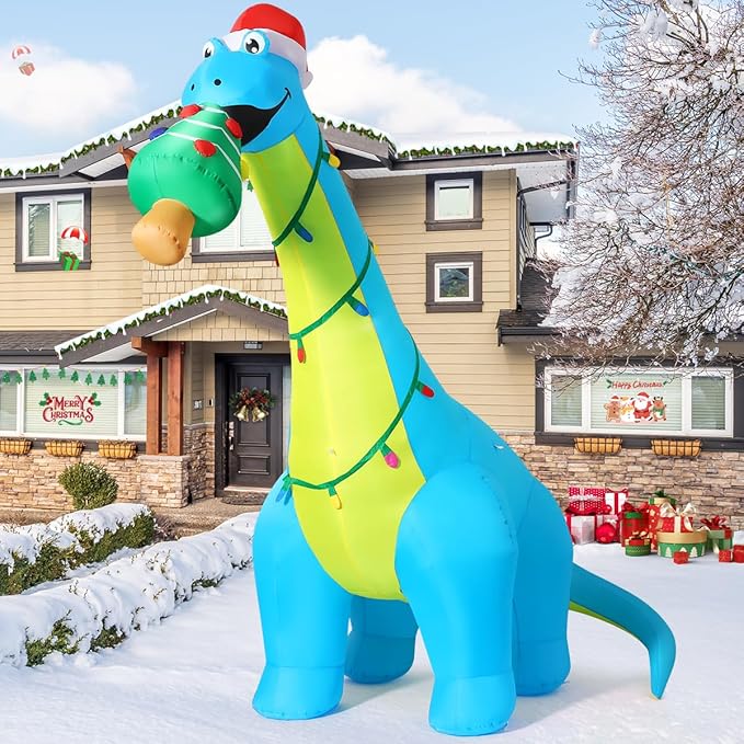 COMIN 10ft Christmas Inflatables Outdoor Decorations, Blow Up Dinosaur Christmas Tree Inflatable with Built-in LEDs for Christmas Indoor Outdoor Yard Lawn Garden Decorations