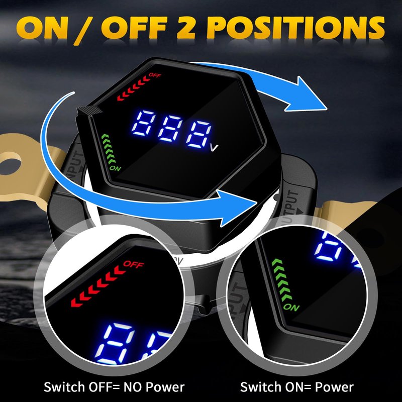 AWBLIN Top Post Battery Disconnect Switch with Voltmeter, DC 5-80V Master Isolator On Off Kill Switch Power Cut/Shut Off Switch for Marine Boat RV Car Truck Camper Trailer