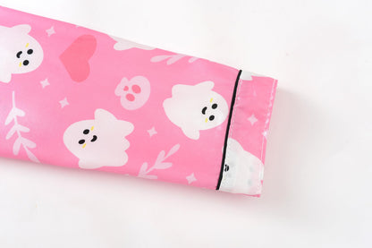 UNICABBIT21 Pink Ghosts Halloween Satin Pajamas for Big Girls Unisex Kids Silk Button Down Long Sleeve & Pants PJS 2PCS Size 10