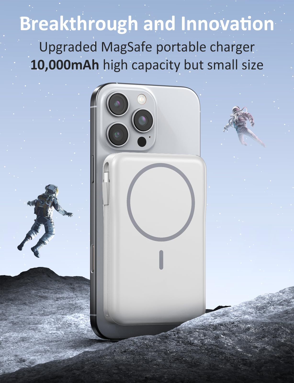 Magnetic Portable Charger, 10000mAh Power Bank, 5 in 1 Portable Charger with Built in Cable, 20W Fast Charging for Magsafe Battery Pack Compatible with iPhone 17/16/15/14/13/12 Pro/Pro Max Series