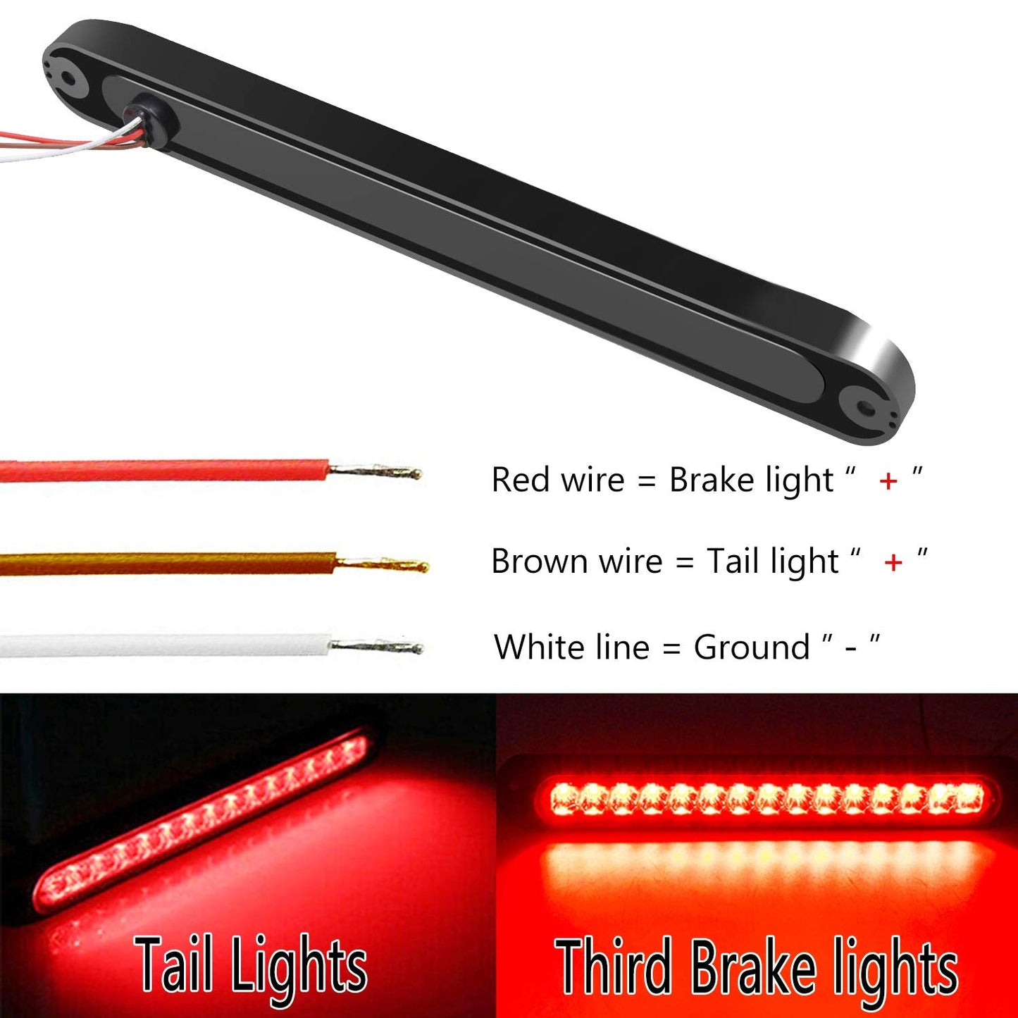 2 Pack 10" 15 LED Trailer Identification Light 9 to 30-volt, LED Stop Turn Tail Light Assembly Third Brake Bar Strip Truck Rear Marker Light IP67 Waterproof for Heavy Duty Marine Boats Trucks Pickups
