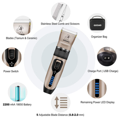 Gooad Dog Clippers for Grooming,Dog Grooming Kit for Heavy Thick Hair&Coats/Low Noise Rechargeable Cordless Hair Trimmer/Pet Shaver with Paw Trimmer for Small & Large Dogs Cats