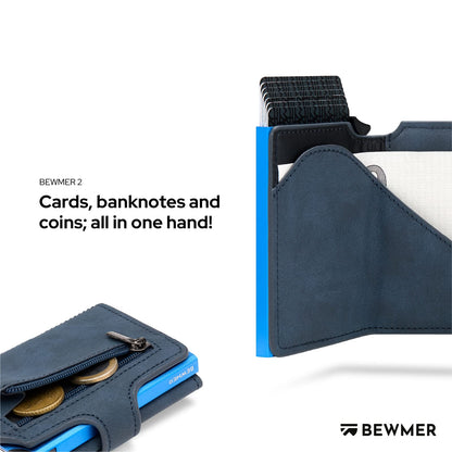 BEWMER 2 Shielded Credit Card Wallet | Anti-Cloning Protection Slim RFID Wallet for Men and Women | Card and Money Clip with Coin Holder