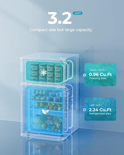 EUHOMY Mini Fridge with Freezer, 3.2 Cu.Ft Mini Refrigerator fridge, 2 door For Bedroom/Dorm/Office/Apartment - Food Storage or Cooling drinks, Silver