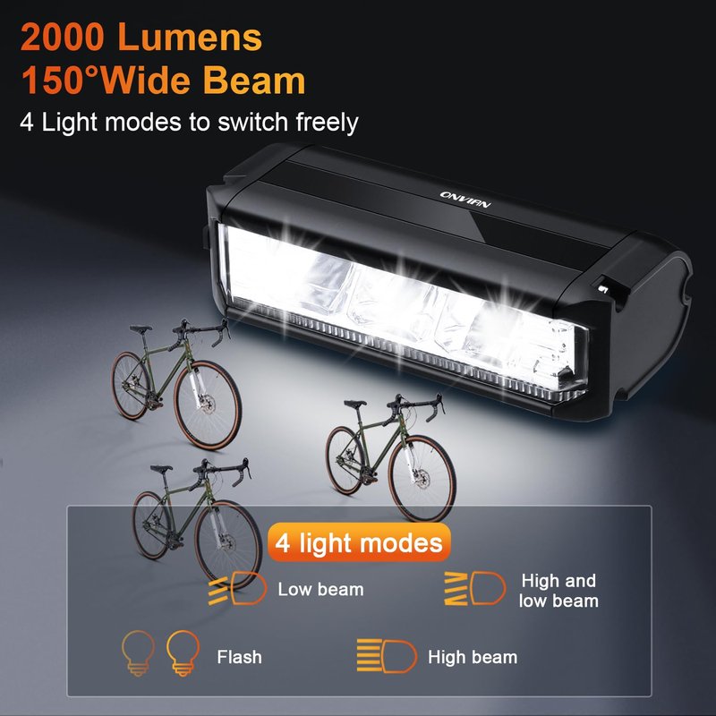 ONVIAN 2000 Lumen Bike Headlight Rechargeable, 4 LED Modes Bike Light for Night Riding, Sturdy Aluminum Alloy Installation for Bicycle Snowblower 4Wheelers Cycling MTB Headlights Handlebar Accessories