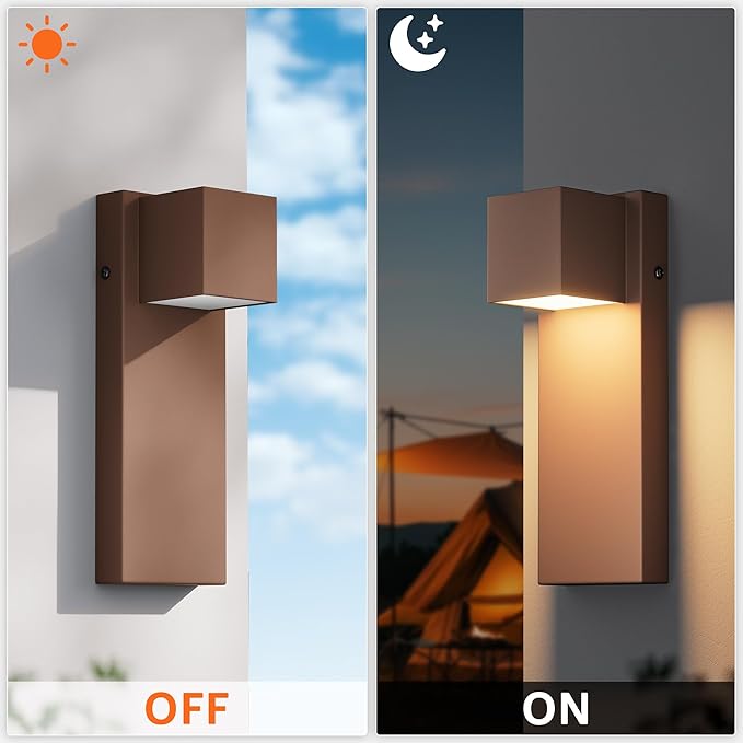 2 Pack 13" Modern Outdoor Led Wall Light,16W 3000K 1200Lumen Porch & Patio Hardwired Wall Mount Wall Sconces,Exterior IP65 Waterproof Aluminum Wall Lamp for Front Door Garage Garden(Rust)