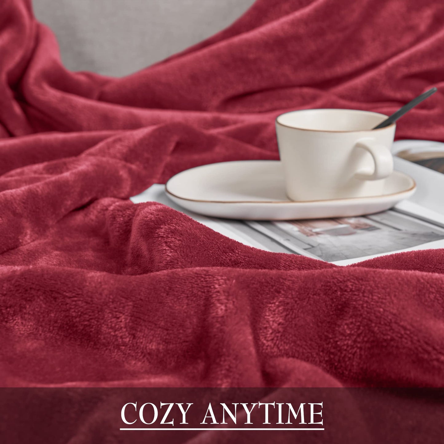 RYB HOME Red Fleece Blanket Soft Warm Cozy Luxury Plush Throws Fuzzy Flannel Blankets for Couch Bed Gift Ideals for Birthday Christmas, Red, W50 x L60 inch