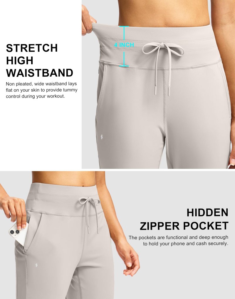 Soothfeel Womens Joggers with Pockets Lightweight Sweatpants Athletic Leggings Pants for Workout Running Yoga Dusty_White M