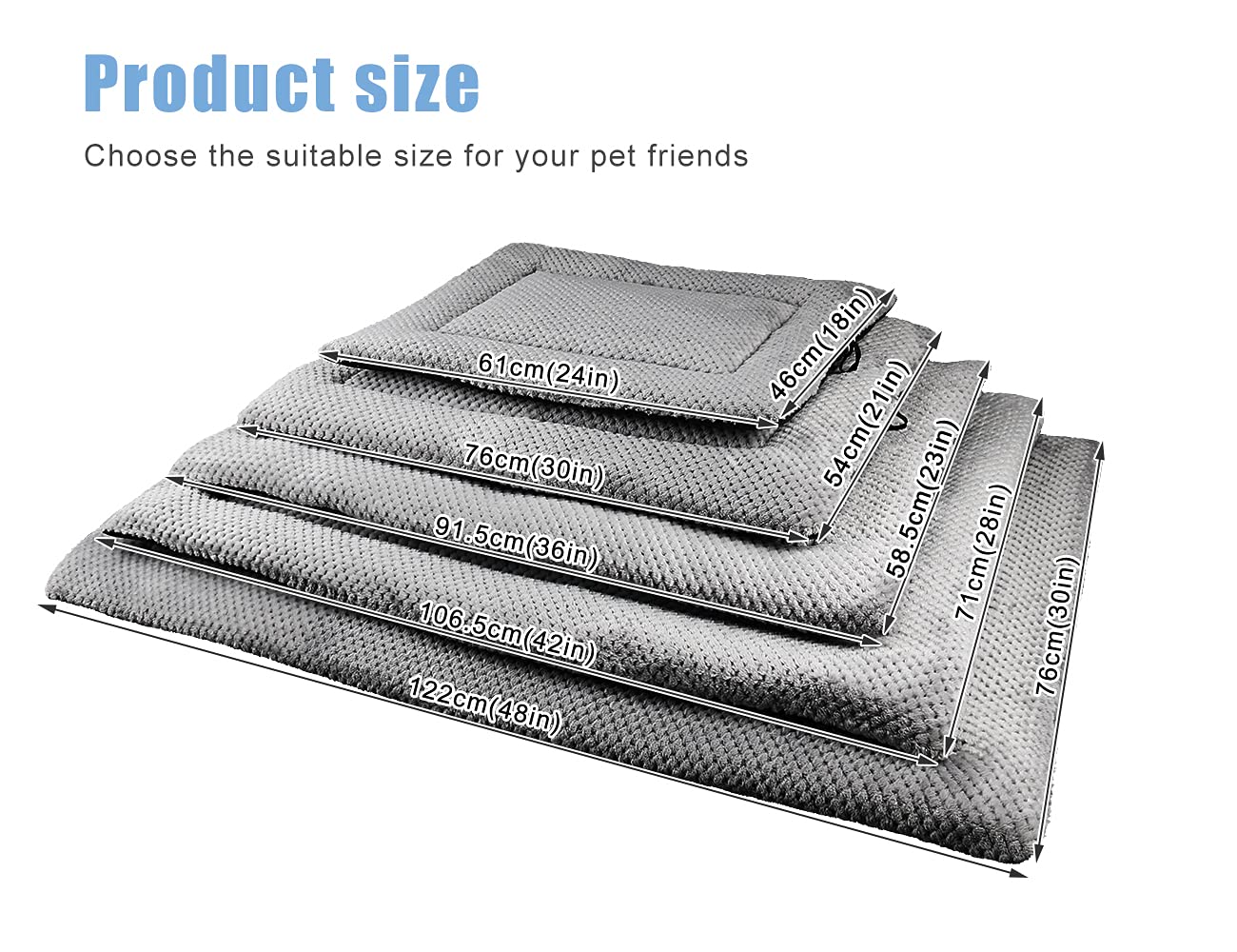 Onarway Dog Bed Mat Medium: Washable Fluffy Dog Bed Cushion for Cats Puppies - M 76x54cm Sherpa Dog Crate Mattress for Medium Pets Grey