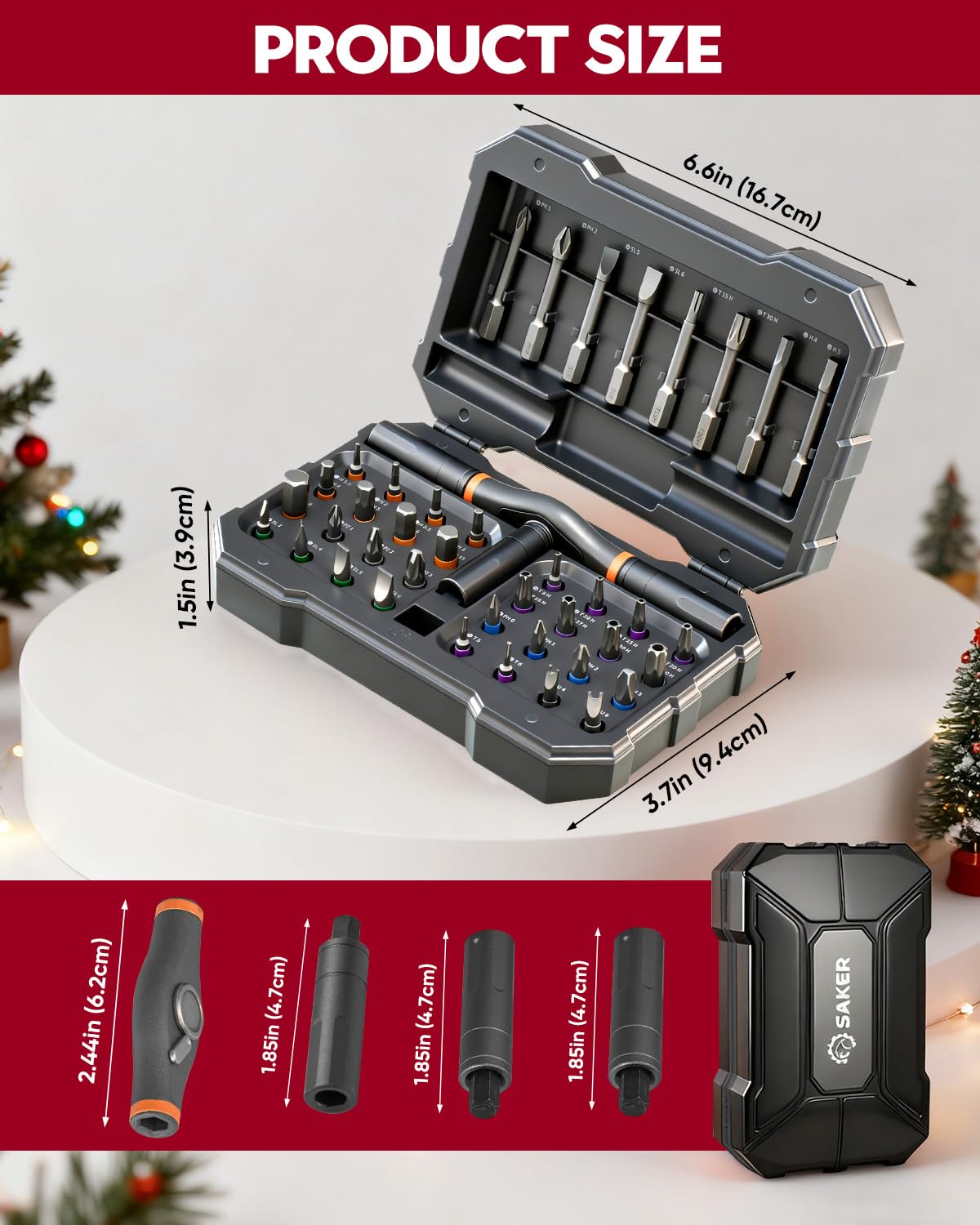 Saker 42-in-1 Magnetic Screwdriver Set for Christmas Gifts, Screwdriver Kit with T Handle & Storage Case, Gifts for Men, DIY, Furniture, Computer, and Bicycle Repair, Grey