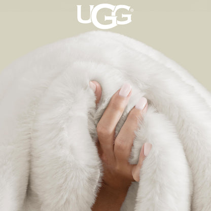 UGG Euphoria Plush Faux Fur Throw Blanket, Warm Fluffy Throw for Couch or Bed, Luxury Bedroom Decor, Christmas Fluffy Blankets, Machine Washable, 50-inch x 70-inch, White Snow
