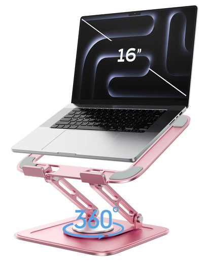 Adjustable Laptop Stand, Computer Stand with 360 Rotating Base, Ergonomic Laptop Riser Mount for Desk Foldable Protable Computer Desk Fits with MacBook Pro Air (10-16") - Black