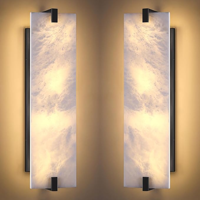 2 Pack 4 Light Square 20.75" Alabaster Marble Bathroom Wall Sconce Modern Concise Style Wall Light Fixture,Dark Gray Finish for Bedroom Hallway Bedside
