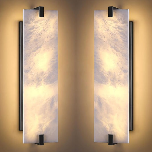 2 Pack 4 Light Square 20.75" Alabaster Marble Bathroom Wall Sconce Modern Concise Style Wall Light Fixture,Dark Gray Finish for Bedroom Hallway Bedside