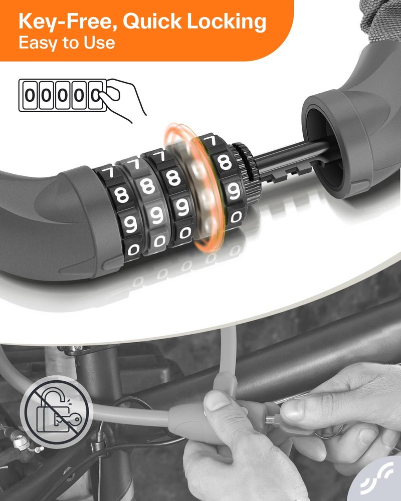 Sportneer 5 Digit Combination High Security Anti Theft Bike Chain Lock - 3.2/3.6/4ft Heavy Duty Resettable Keyless Bicycle Lock for Bike, Motorcycle, Scooter, Door & Gate - 6mm Thick