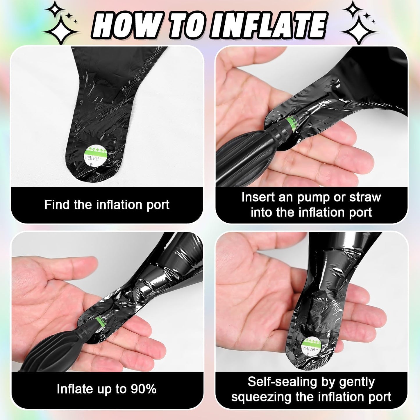 Black Star Balloons,12Pcs Four Angle Star Foil Balloons,26Inch and 10Inch Black Quadrangle Helium Polyester Film Balloon for Birthday Anniversary Baby Shower Wedding Party Decorations