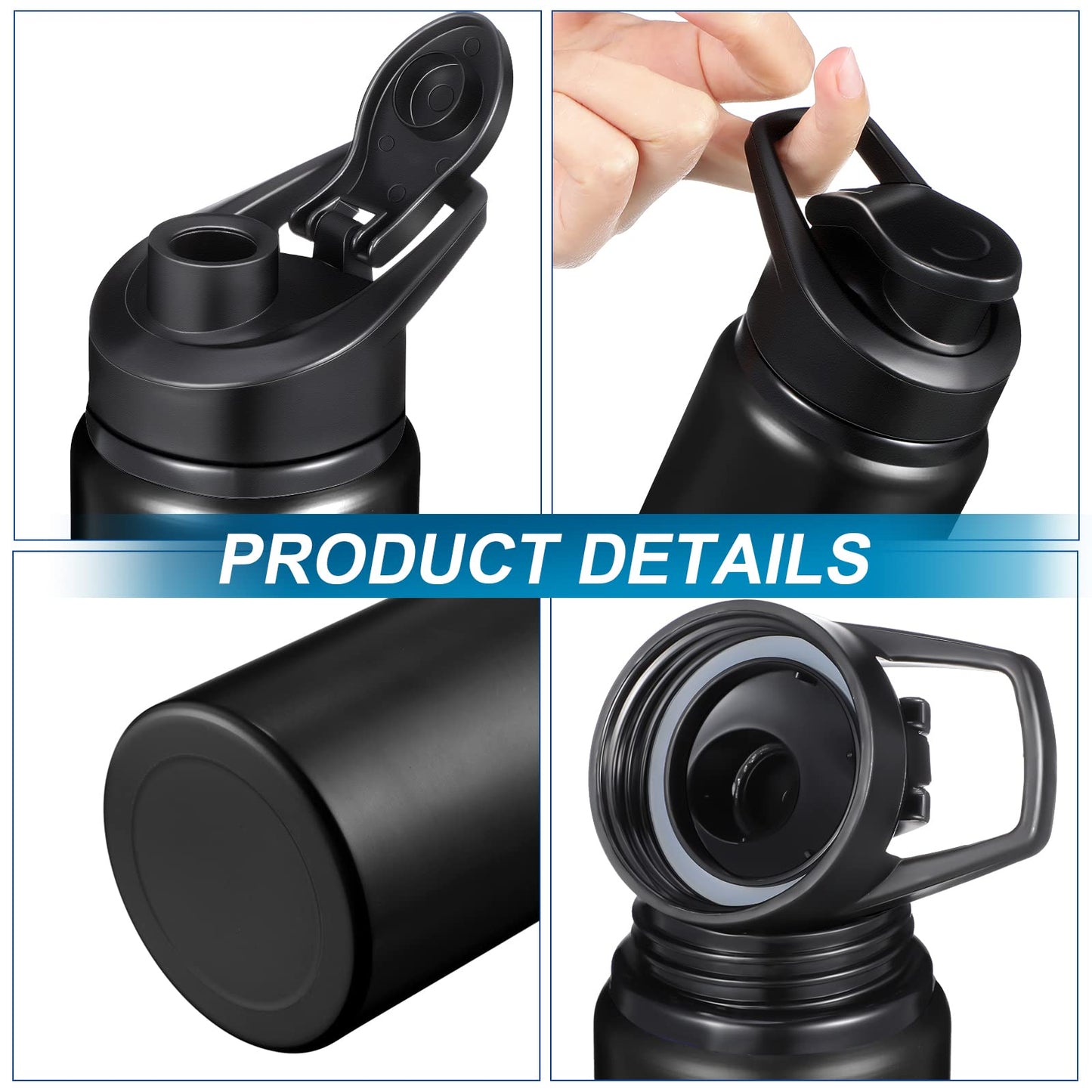 Chengu 10 Pcs 24oz Reusable Aluminum Water Bottle Bulk Operation Christmas Outdoor Lightweight Sports Water Bottles Easy Carry Leak Proof for Travel, Gym Camping Hiking Fishing, Snap Lid (Black)