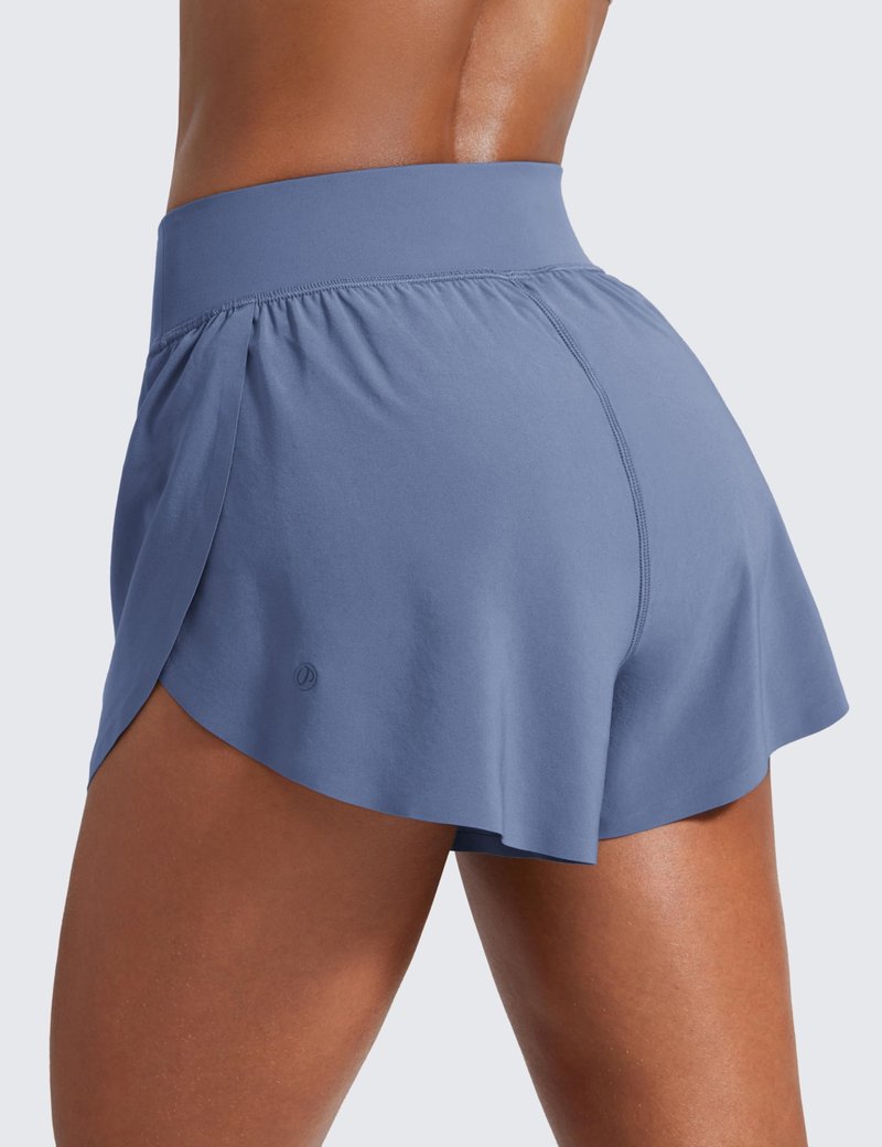 CRZ YOGA High Waisted Split Running Shorts for Women 3" - Comfy Mesh Liner for Workout Athletic GymTrack Quick Dry Oasis Blue X-Large