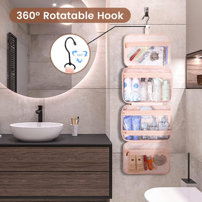 LOVEVOOK Toiletry Bag Hanging Travel Wash Bags for Women, Waterproof Toiletries Makeup with Hook, Cosmetic Organizer Ladies Large, for Full Sized Container