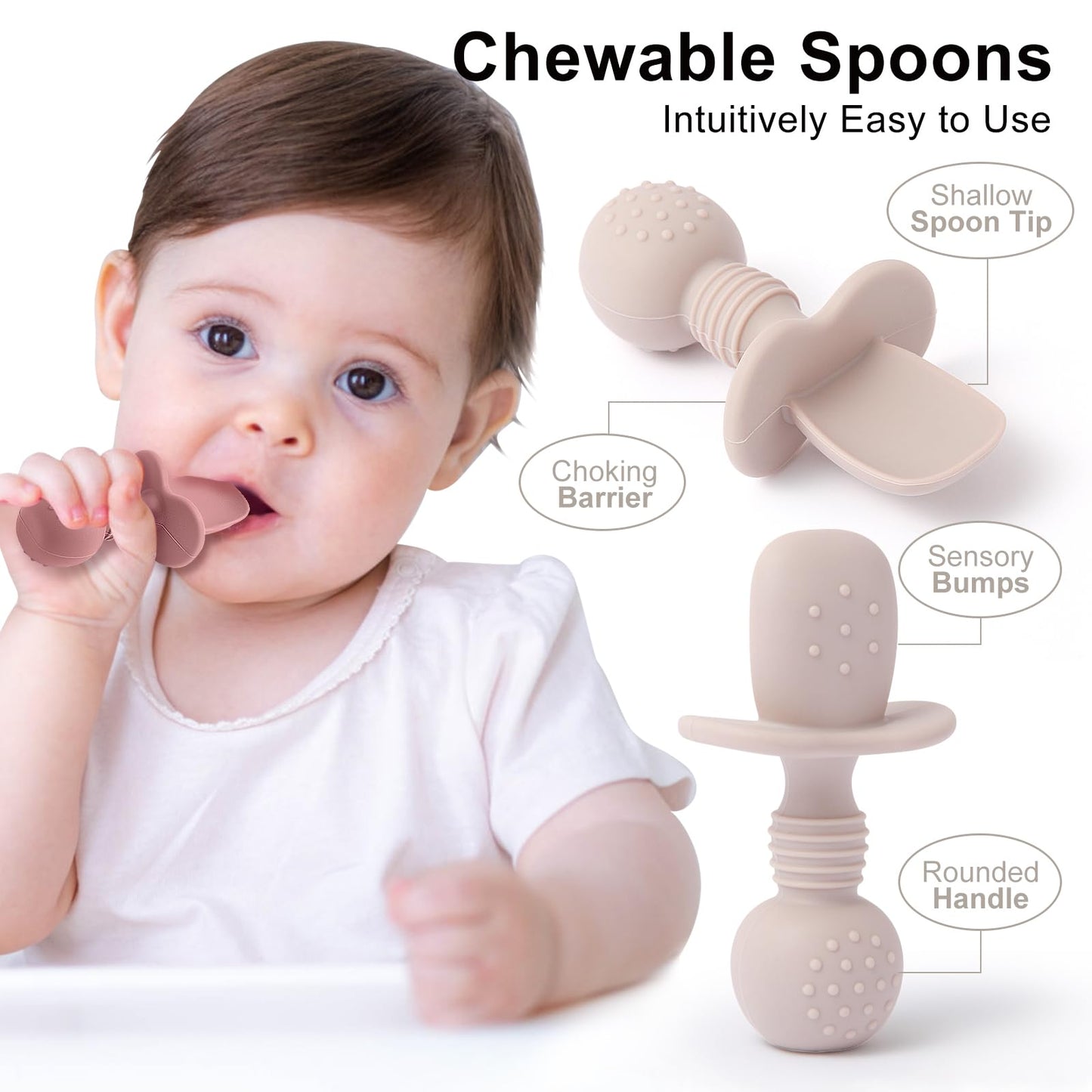 Eascrozn Silicone Feeding Set, 2 Pack Divided Toddler Plates with Suction, 2 Pack Utensils - Spoons & Forks, BPA Free, Baby Led Weaning Supplies