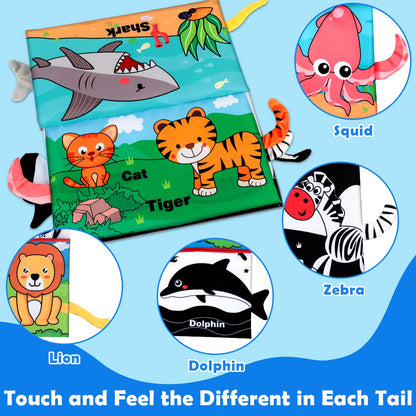 Baby Toys 0-6 Months - Tummy Time Toy Baby Mirror Infant Toys with Cloth Book - Black and White High Contrast Baby Toy for Newborn - Montessori Sensory Toy 0 2 3 4 5 6-12 Months Boy Girl Shower Gifts