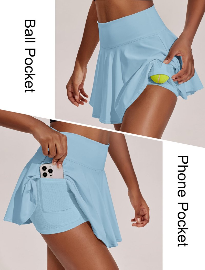 PINSPARK Tennis Skirts for Women with Pockets Shorts Golf Skorts High Waisted Running Skorts Tummy Control Light Blue XS