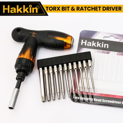 13Pcs Torx Screwdriver Sets Hakkin Torx Bit Set with Ratchet Screwdriver 75mm Torx Security Bit Set S2 Steel T6-T40 Magnetic Tamper Proof torx Bits for Screwdrivers, Impact Drill, Ratchet Wrench etc