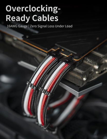upHere Sleeve Extension Power Supply Cable Kit, Power Supply with Extra-Sleeved 24-PIN 8-PIN 6-PIN 4+4 PIN-Red/White/Black with Cable Combs(11.8 inch/ 30CM)