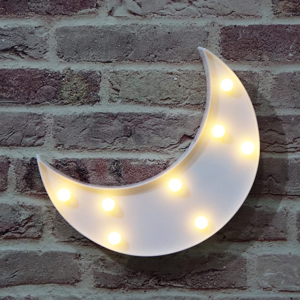 Vicila LED Moon Shaped Marquee Signs, Light Up Night Lights Battery Operated Crescent Moon Lamp for Bedroom, Christmas, Birthday Party Decor - White