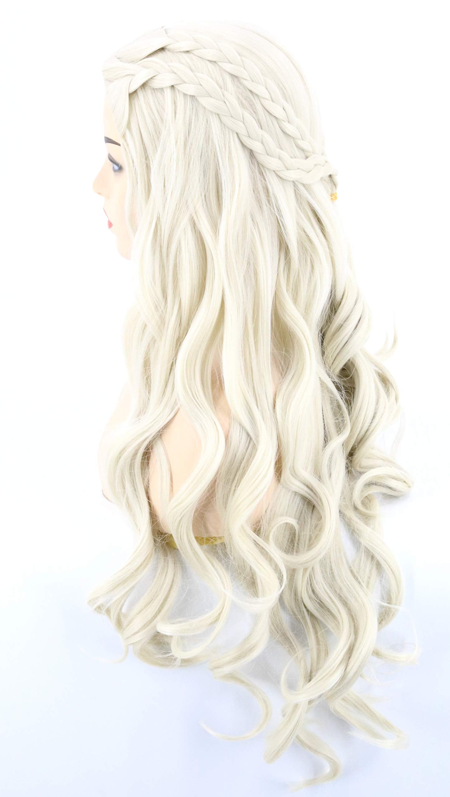 Topcosplay Women Wigs Beige Long Curly Wavy Cosplay Halloween Costume Party Wigs