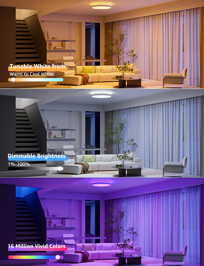 Lepro T1 AI Smart Ceiling Light 24W, Music Sync, Voice Control, AI Lighting Design Assistant, Waterproof Bathroom Light, DIY by Zone, Bluetooth&WiFi, Color Changing, Work with Alexa, Google Home, 29CM