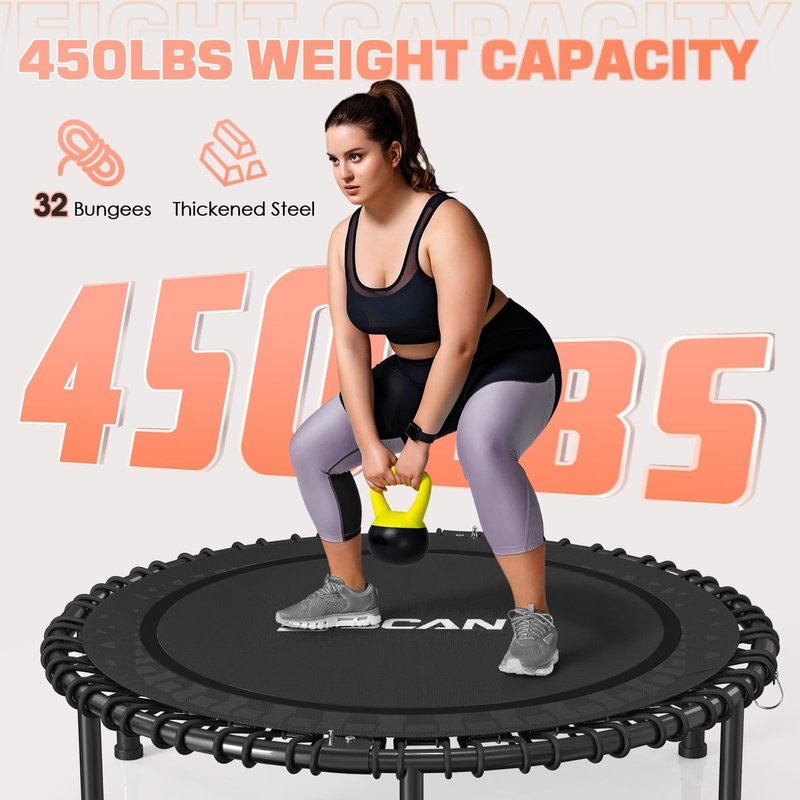 BCAN 450/550LBS Rebounder Trampoline for Adults, 40"/48" Foldable Mini Trampoline with Durable Bungees, Quiet & Stable Exercise Rebounder Trampoline for Indoor/Garden Workout- 40IN-Black