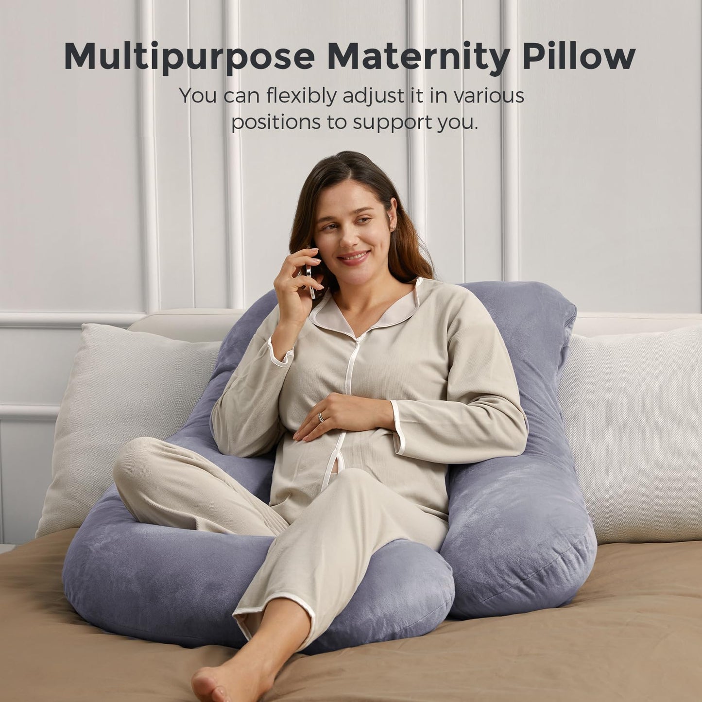 momcozy Pregnancy Pillows for Sleeping, U Shaped Full Body Maternity Pillow with Removable Cover - Support for Back, Legs, Belly, HIPS for Pregnant Women, 57 Inch Pregnancy Pillow for Women, Grey