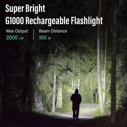 GEARLITE LED Torch Rechargeable, 2 Pack 2000LM Super Bright Adjustable Focus Flashlight, 3 Lighting Modes, Long Battery Life, Waterproof Pocket Size Torch for Power Cuts, Emergency