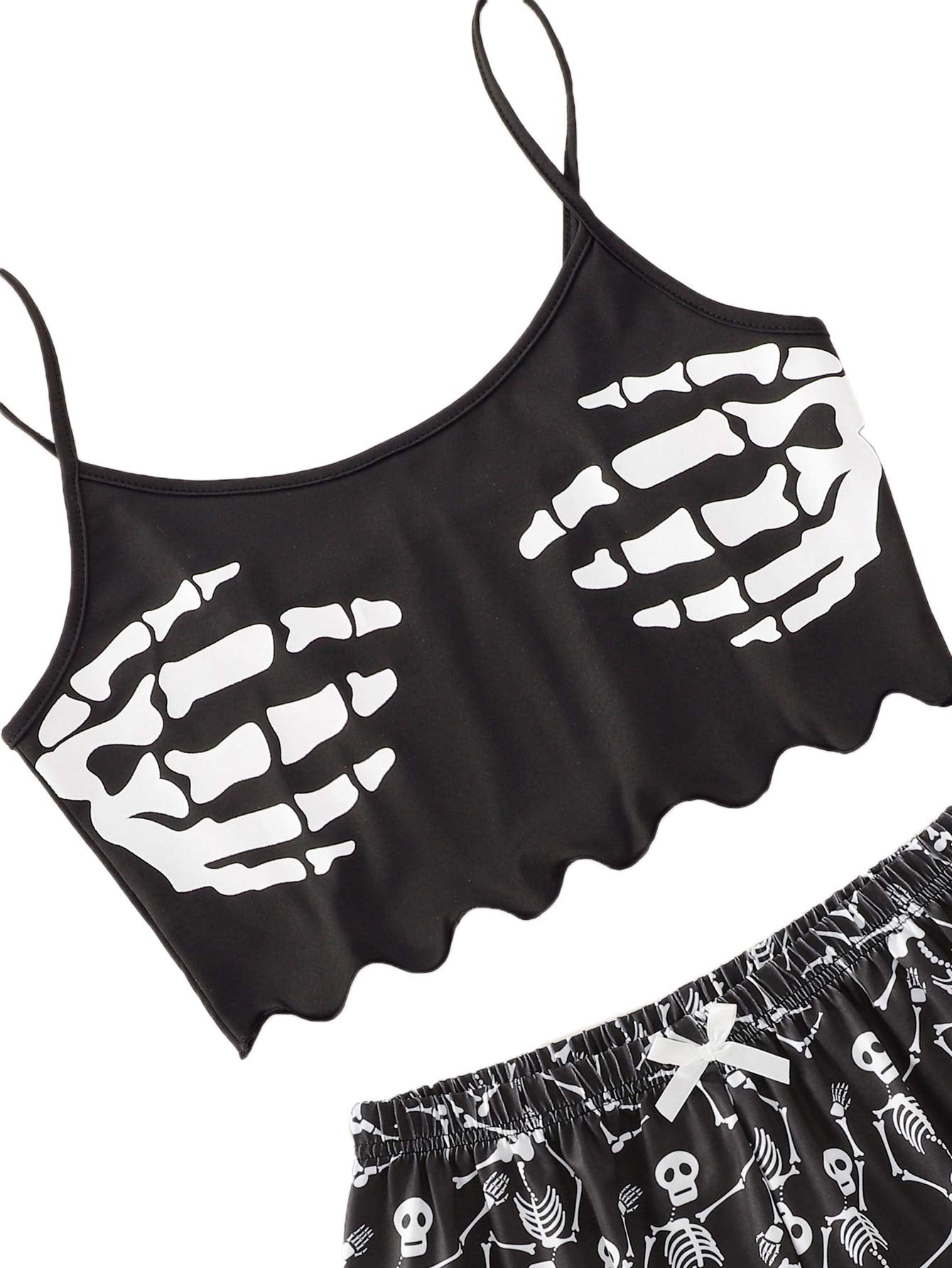 SweatyRocks Women's Summer Cute Printed Cami Top and Shorts Pajamas Set Sleepwear Skull Black M