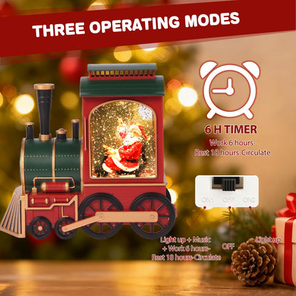 Train Christmas Snow Globe, Santa in Musical Train LED Glittering with 6H Timer Battery & USB Powered, Retro Style Holiday Glitter Globe for Xmas Home Decoration Holiday Party Gifts