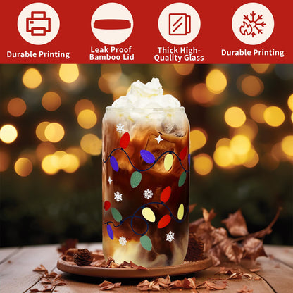Mason Life Color Changing Christmas Cup, Cute Glass Cups with Lids and Straws, 18oz Iced Coffee Cup, Drinking Glasses Reusable Travel Coffee Mug, Valentines Day, Birthday Gift for Her- 1 Pack