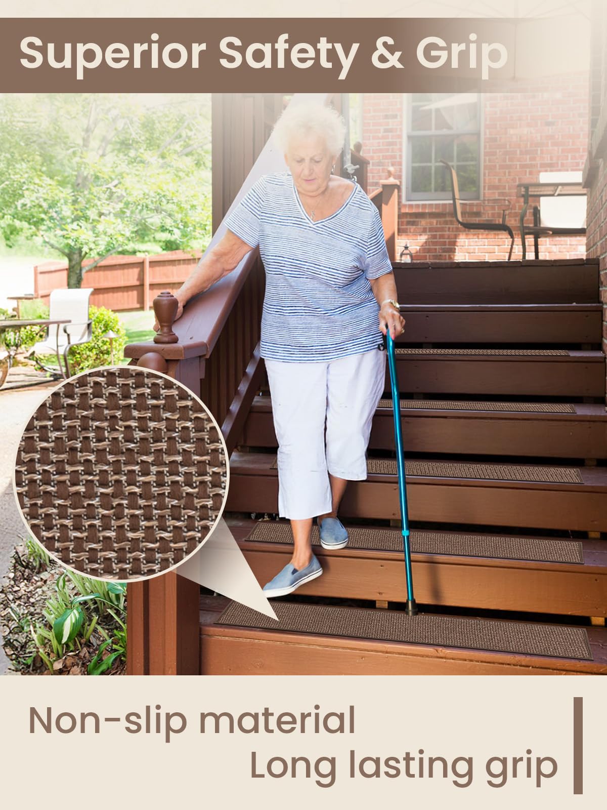 Stair Treads for Wooden Steps, Non-Slip Stair Runners Indoor,Carpet for Stairs with PET Anti-Slip Material for Kids, Elders & Pets, Machine Washable, Reusable(7PCS,30'x8',Brown)