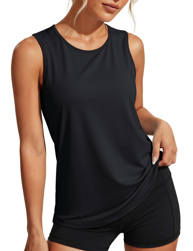 MAGCOMSEN Women's Summer Sleeveless Crewneck Undershirts Dry Fit Workout Athletic Gym Wicking Tank Top UPF 80+ Black, M