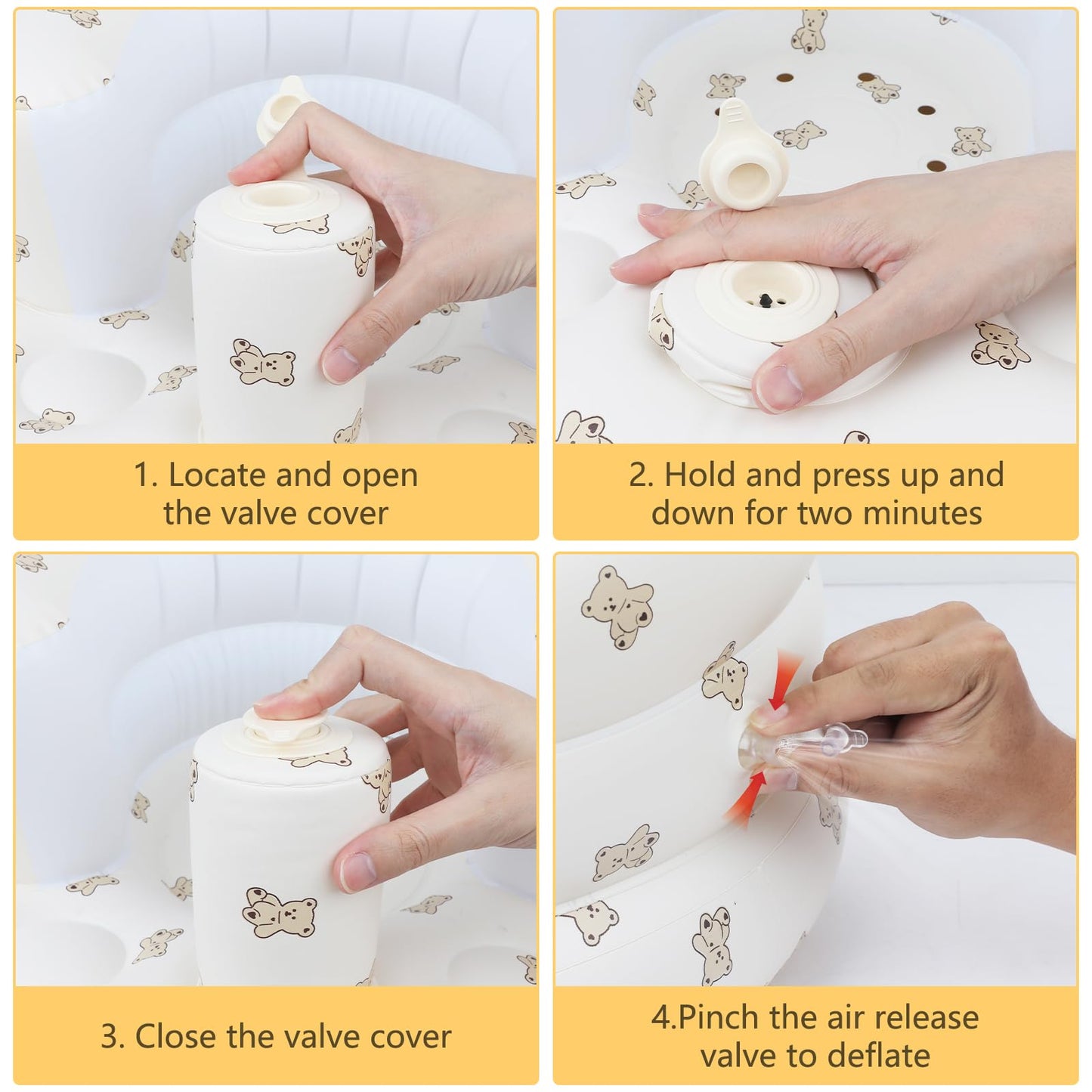 EKEPE Inflatable Baby Seat for Babies 3 Months & Up, Baby Floor Seats for Sitting Up, Baby Seats for Infants, Blow Up Baby Chair with Built in Air Pump - Bear