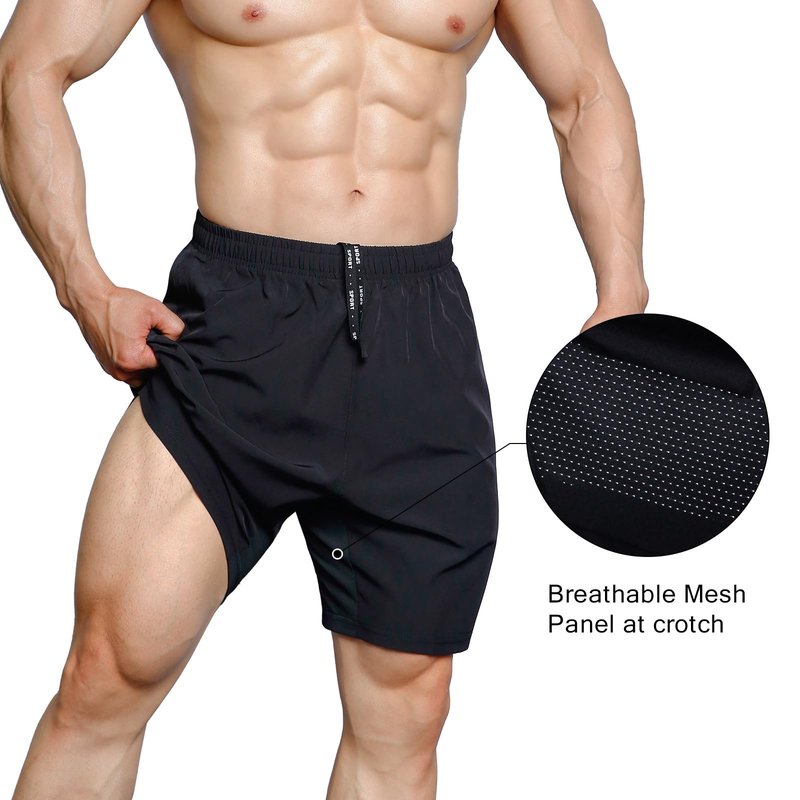 Gaglg Men's 7" Athletic Shorts 2 Pack Quick Dry Workout Running Shorts with Zipper Pockets Black/Green,Large
