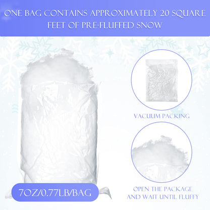 Tatuo 3 Bags Christmas Fake Snow Artificial Snow Blanket Fiber Fluffy Snow Indoor Snow for Christmas Tree Winter Mantle Village Decor, Nativity and Easy Christmas Display Decoration, 5.3 oz Per Bag
